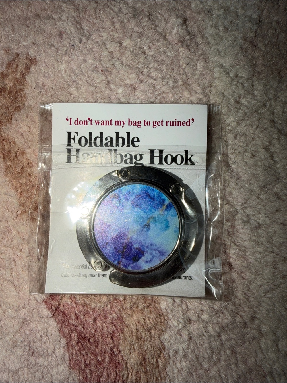 NEW Foldable Handbag Hook with Blue Marble Insert - Picture 2 of 3